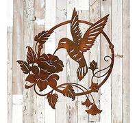 Round Metal Hummingbird Silhouette Wall Decoration, Metal Art Rusty Steel Hummingbird Statue Hanging Ornaments, Bird Silhouette Wall Art Crafts for Mother's Day, Father's Day, Thanksgiving Day Gift