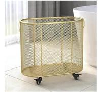 Round Metal Mesh Laundry Hamper with Lockable Rolling Wheels 360° Rotating Storage Basket for Dirty Clothes and Toys Stylish Gold Design 52x52x28cm