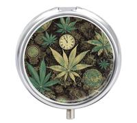 Round Metal Pill Box 3 Compartment Medicine Organiser Travel Pill Box A Puff in Time Weed Marijuana Printed for Vitamins Fish Oil Supplements