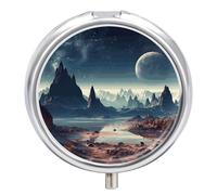 Round Metal Pill Box 3 Compartment Medicine Organiser Travel Pill Box Alien Planet Printed for Vitamins Fish Oil Supplements