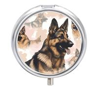 Round Metal Pill Box 3 Compartment Medicine Organiser Travel Pill Box German Shepherd Dog Lovers Printed for Vitamins Fish Oil Supplements