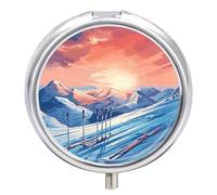 Round Metal Pill Box 3 Compartment Medicine Organiser Travel Pill Box Ski Board Printed for Vitamins Fish Oil Supplements