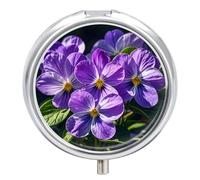 Round Metal Pill Box 3 Compartment Medicine Organiser Travel Pill Box Violets in Bloom Printed for Vitamins Fish Oil Supplements