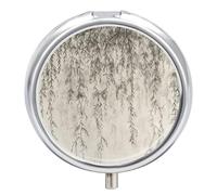 Round Metal Pill Box 3 Compartment Medicine Organiser Travel Pill Box Willow Branch Drawing Printed for Vitamins Fish Oil Supplements