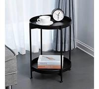 Round metal side table, 2-storey with removable tray, foldable and stable for living room or terrace, cact & slish