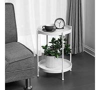Round metal side table, 2-storey with removable tray, foldable and stable for living room or terrace, cact & slish