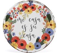 Round Metal Tin Sign Mi Casa ES Su Casa Floral Cactus Wreath Welcome Vintage Tin Signs Funny Retro Wall Art Plaque Christmas Halloween Decor for Outdoor Indoor Garage 12x12 Inch