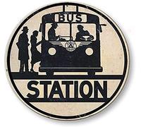 Round Metal Tin Sign Rustic Wall Decor Bus Station Stop Public Transportation Plaque for Home Garden Kitchen Bar Cafe Restaurant Garage Retro Vintage Wall Art Wall Decor Retro Vintage 12x12 Inch