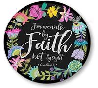 Round Metal Tin Sign Rustic Wall Decor for We Walk by Faith Not by Sight Circle Plaque for Home Garden Kitchen Bar Cafe Restaurant Garage Retro Vintage Wall Art Wall Decor Retro Vintage 12x12 Inch