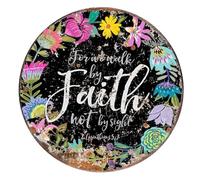 Round Metal Tin Sign Rustic Wall Decor For We Walk By Faith Not By Sight Round Metal Sign Corinthians Scripture Metal Tin Sign Rustic Metal Plaque Suitable 12x12 Inch