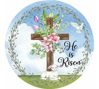 Round Metal Tin Signhe Is Risen Lamb At The Cross Easter Metal Wreath Sign Wall Decor Novelty Funny Garage Bar Kitchen Vintage Home Family Friend Gift Iron Painting Tin Signs 30cmx30cm