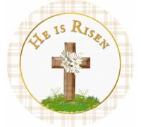 Round Metal Tin Signhe Is Risen Lamb At The Cross Easter Metal Wreath Sign Wall Decor Novelty Funny Garage Bar Kitchen Vintage Home Family Friend Gift Iron Painting Tin Signs 30cmx30cm