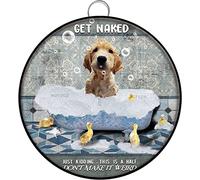 Round Metal Wreath Sign Get Naked Just Kidding This is A Half Don't Make It Weird Dog Sign Funny Tin Signs Rustic Wall Decor Bar Poster Suitable for Man Cave Christmas Halloween Decor 6x6 Inch