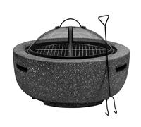 Round MgO Fire Pit with BBQ Grill, Ø60cm, Safety Mesh Screen - Dark Grey - DG189