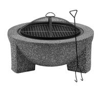 Round MgO Fire Pit with BBQ Grill, Ø75cm, Safety Mesh Screen - Dark Grey - DG191