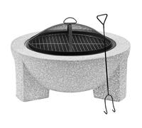 Round MgO Fire Pit with BBQ Grill, Ø75cm, Safety Mesh Screen - Light Grey - DG190