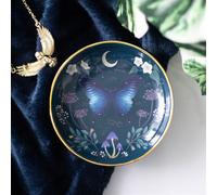 Round Midnight Moth Trinket Dish - Blue Floral & Gold Edging