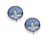 Round Mini Medicine Box Cute Penguin, Three Spaces, Light and Portable
