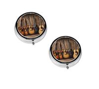 Round Mini Medicine Box Guitar Bass Music Musical Instruments, Three Spaces, Light and Portable