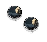 Round Mini Medicine Box Night Crow Print, Three Spaces, Light and Portable