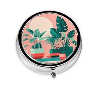 Round Mini Pill Box 3 Compartment Small Pill Box Beautiful Potted Green Plants Colorful Printed Travel Pill Box Portable