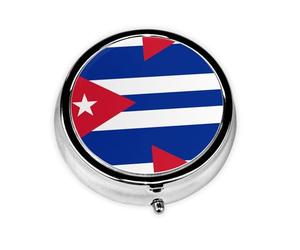 Round Mini Pill Box 3 Compartment Small Pill Box Cuban Flag Colorful Printed Travel Pill Box Portable