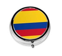 Round Mini Pill Box 3 Compartment Small Pill Box Flag of Colombia Colorful Printed Travel Pill Box Portable