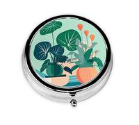 Round Mini Pill Box 3 Compartment Small Pill Box Indoor Cartoon Potted Green Plants Colorful Printed Travel Pill Box Portable