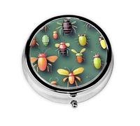 Round Mini Pill Box 3 Compartment Small Pill Box Insect Atlas Colorful Printed Travel Pill Box Portable