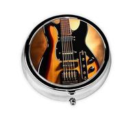 Round Mini Pill Box 3 Compartment Small Pill Box Instrumental Guitar Colorful Printed Travel Pill Box Portable