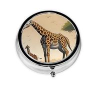 Round Mini Pill Box 3 Compartment Small Pill Box Mother and Child Giraffe Colorful Printed Travel Pill Box Portable
