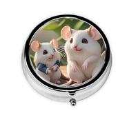 Round Mini Pill Box 3 Compartment Small Pill Box Mother and Child Rats Colorful Printed Travel Pill Box Portable