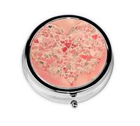 Round Mini Pill Box 3 Compartment Small Pill Box Red Heart Flowers Colorful Printed Travel Pill Box Portable