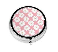 Round Mini Pill Box 3 Compartment Small Pill Box White Chrysanthemum Texture Chart Colorful Printed Travel Pill Box Portable