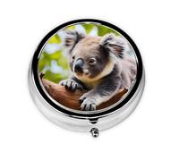 Round mini Pill Box WZYWHJ A Little Koala Printing Small and Portable with partitions for Medicine Storage for Travel and Daily use