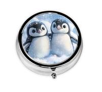 Round mini Pill Box WZYWHJ A Pair of Little Penguins Pattern Small and Portable with partitions for Medicine Storage for Travel and Daily use