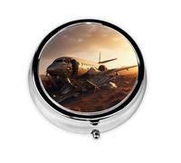 Round mini Pill Box WZYWHJ Airplane in The Desert Printing Small and Portable with partitions for Medicine Storage for Travel and Daily use