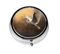 Round mini Pill Box WZYWHJ an egret Takes Flight Printing Small and Portable with partitions for Medicine Storage for Travel and Daily use
