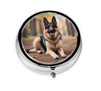 Round mini Pill Box WZYWHJ Animal German Shepherd Pattern Small and Portable with partitions for Medicine Storage for Travel and Daily use
