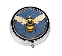 Round mini Pill Box WZYWHJ Antique Bee Emblem Prints Small and Portable with partitions for Medicine Storage for Travel and Daily use
