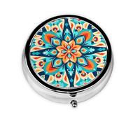 Round mini Pill Box WZYWHJ Antique Diamond Print Printing Small and Portable with partitions for Medicine Storage for Travel and Daily use