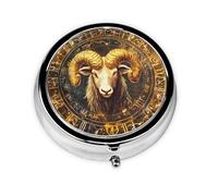 Round mini Pill Box WZYWHJ Aries Horoscope Prints Small and Portable with partitions for Medicine Storage for Travel and Daily use