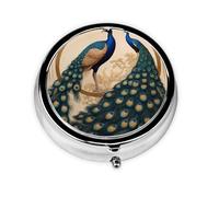 Round mini Pill Box WZYWHJ Art Deco Peacock Prints Small and Portable with partitions for Medicine Storage for Travel and Daily use
