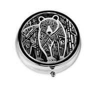 Round mini Pill Box WZYWHJ Asian Black Bear Sketch Printing Small and Portable with partitions for Medicine Storage for Travel and Daily use