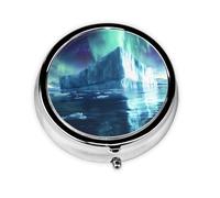 Round mini Pill Box WZYWHJ Aurora and Icebergs Prints Small and Portable with partitions for Medicine Storage for Travel and Daily use