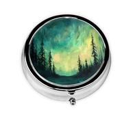Round mini Pill Box WZYWHJ Aurora Prints Small and Portable with partitions for Medicine Storage for Travel and Daily use