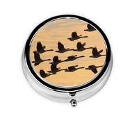Round mini Pill Box WZYWHJ Autumn Geese Flying South Prints Small and Portable with partitions for Medicine Storage for Travel and Daily use