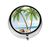 Round mini Pill Box WZYWHJ Beach Coconut Trees Pattern Small and Portable with partitions for Medicine Storage for Travel and Daily use
