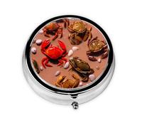 Round mini Pill Box WZYWHJ Beach Crab Pattern Small and Portable with partitions for Medicine Storage for Travel and Daily use
