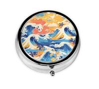 Round mini Pill Box WZYWHJ Beach Maui Hawaii Sunset sea Waves Clouds Printing Small and Portable with partitions for Medicine Storage for Travel and Daily use